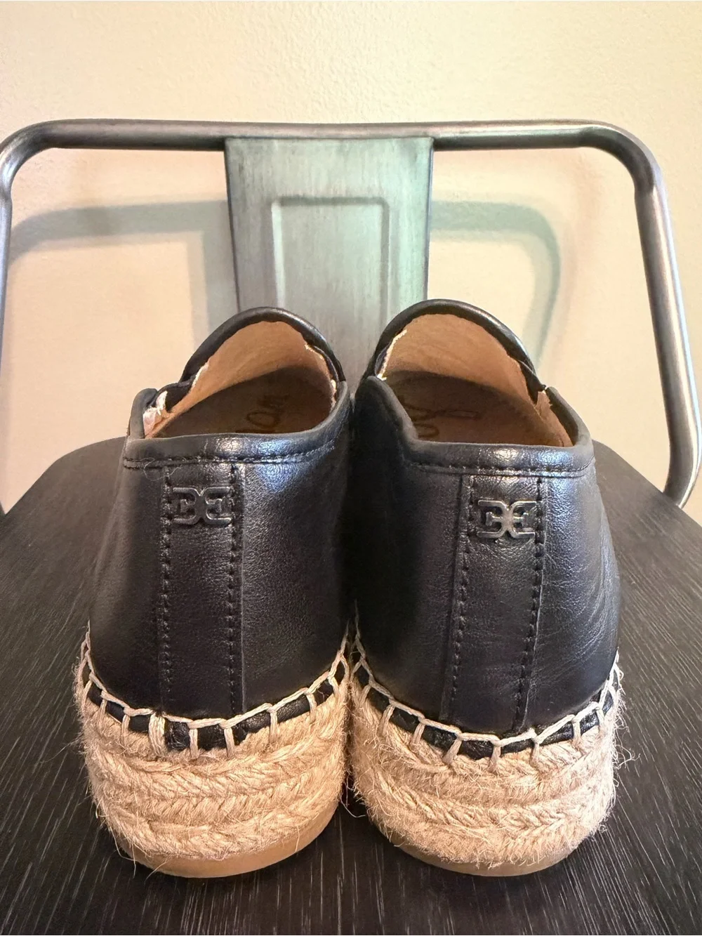 Sam Edelman Catherine Woven Platform Espadrilles Black Leather Slip On 8